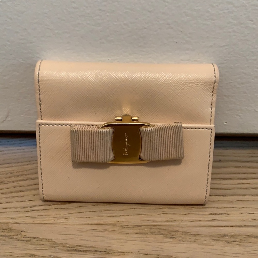 Salvatore Ferragamo Cream Wallet with Gold Buckle